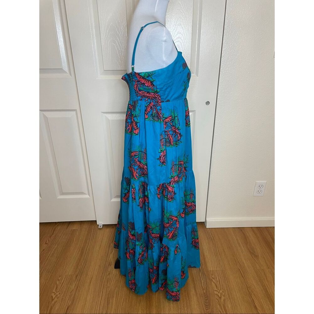 J.Crew Lobster Print Tiered Maxi Dress Sundress Turquoise Blue Size 6 - Picture 3 of 15